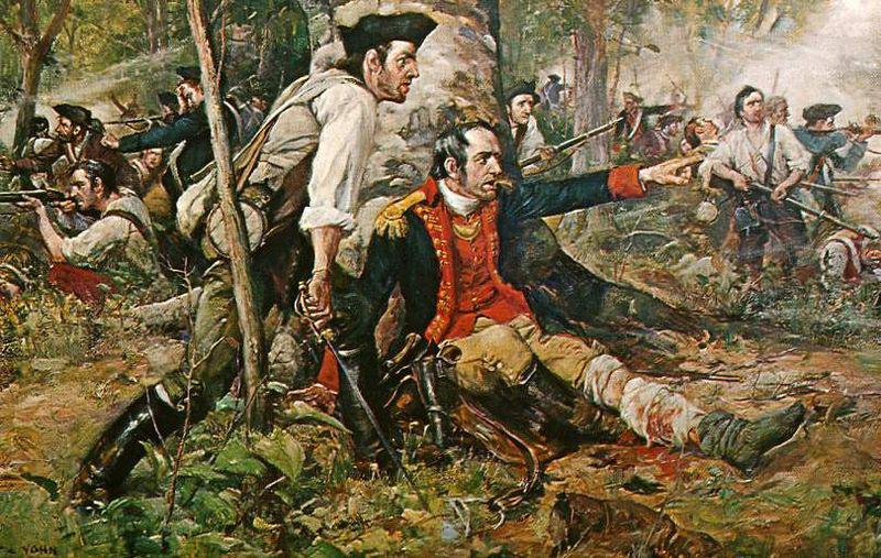 Frederick Coffay Yohn This is an image of an oil painting titled Herkimer at the Battle of Oriskany. Although wounded, General Nicholas Herkimer rallies the Tryon County Mi